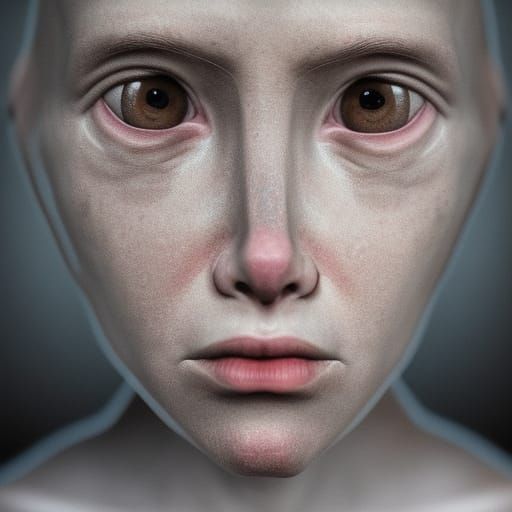 An alien cyborg with a human face