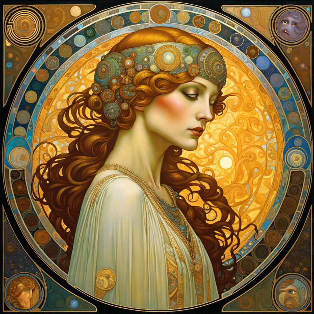 Cryptic Echoes: Art Nouveau Holographic Fusion