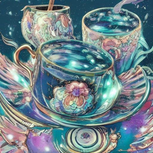 Cosmic Brew in Anime Style with Nebulae