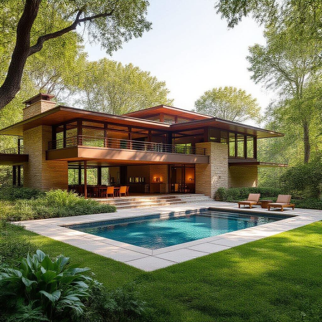 Sprawling Ranch House in Frank Lloyd Wright Style
