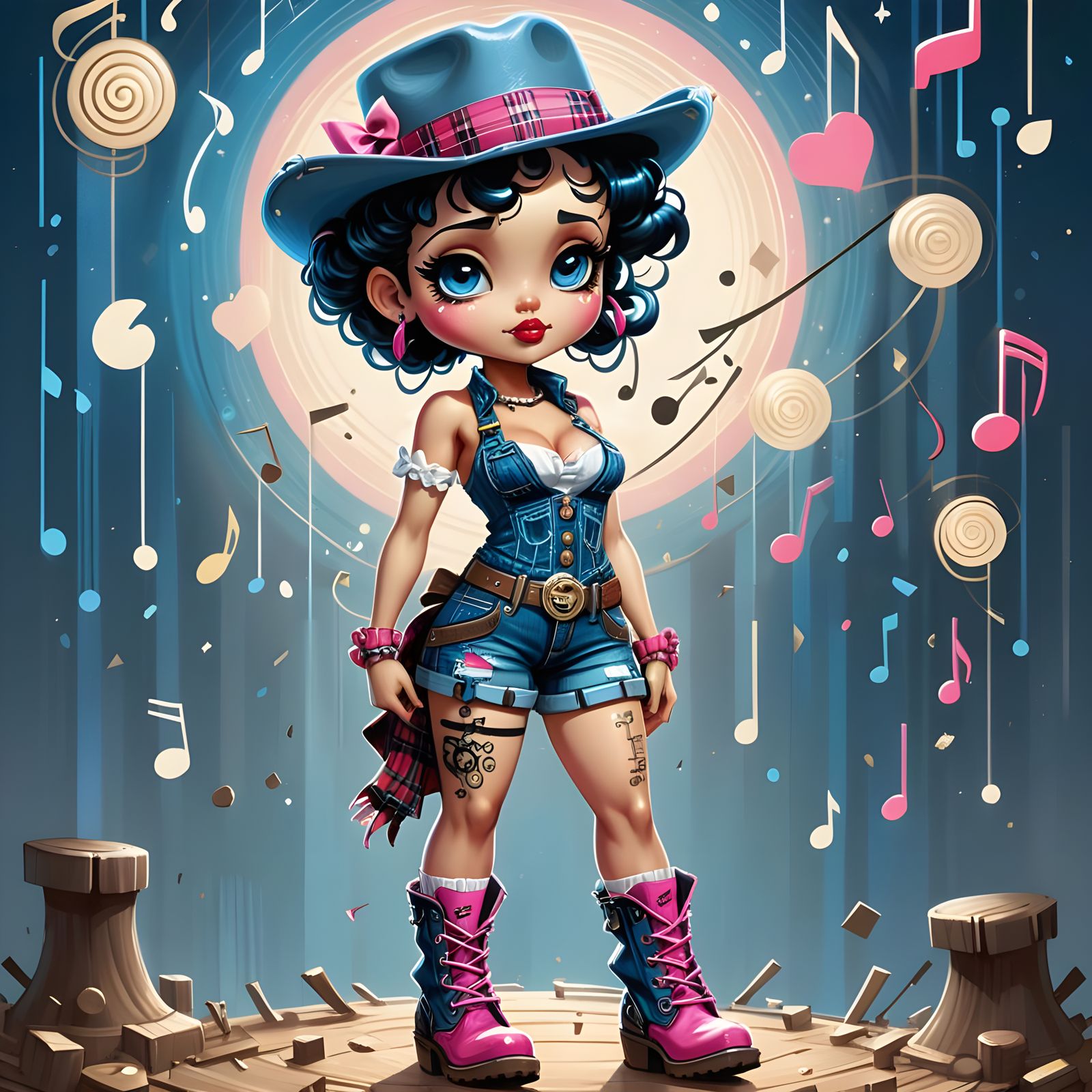 Feminine Chibi Cowgirl Boop in Opulent Victorian Sci-Fi Styl...