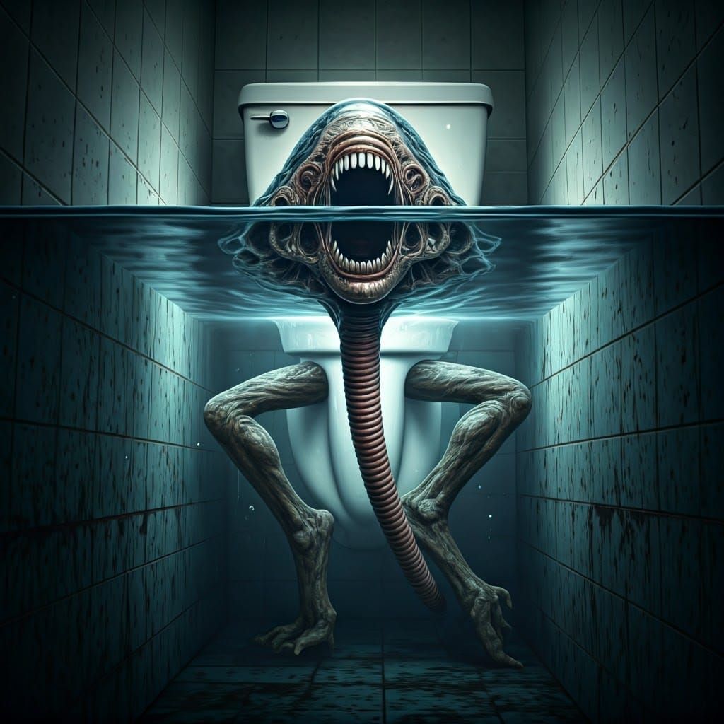 Monstrous Creature Emerges from Toilet Bowl in Creepy Low-An...