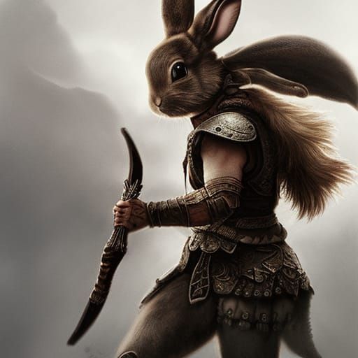 Adorable Bunny Warrior: Digital Matte Painting