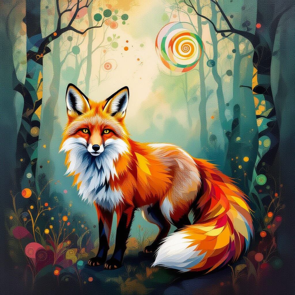 Surreal Fox in Abstract Dream Forest