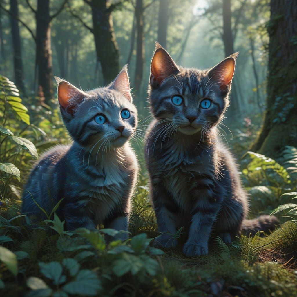 Whimsical Forest Kittens in Ethereal Hues