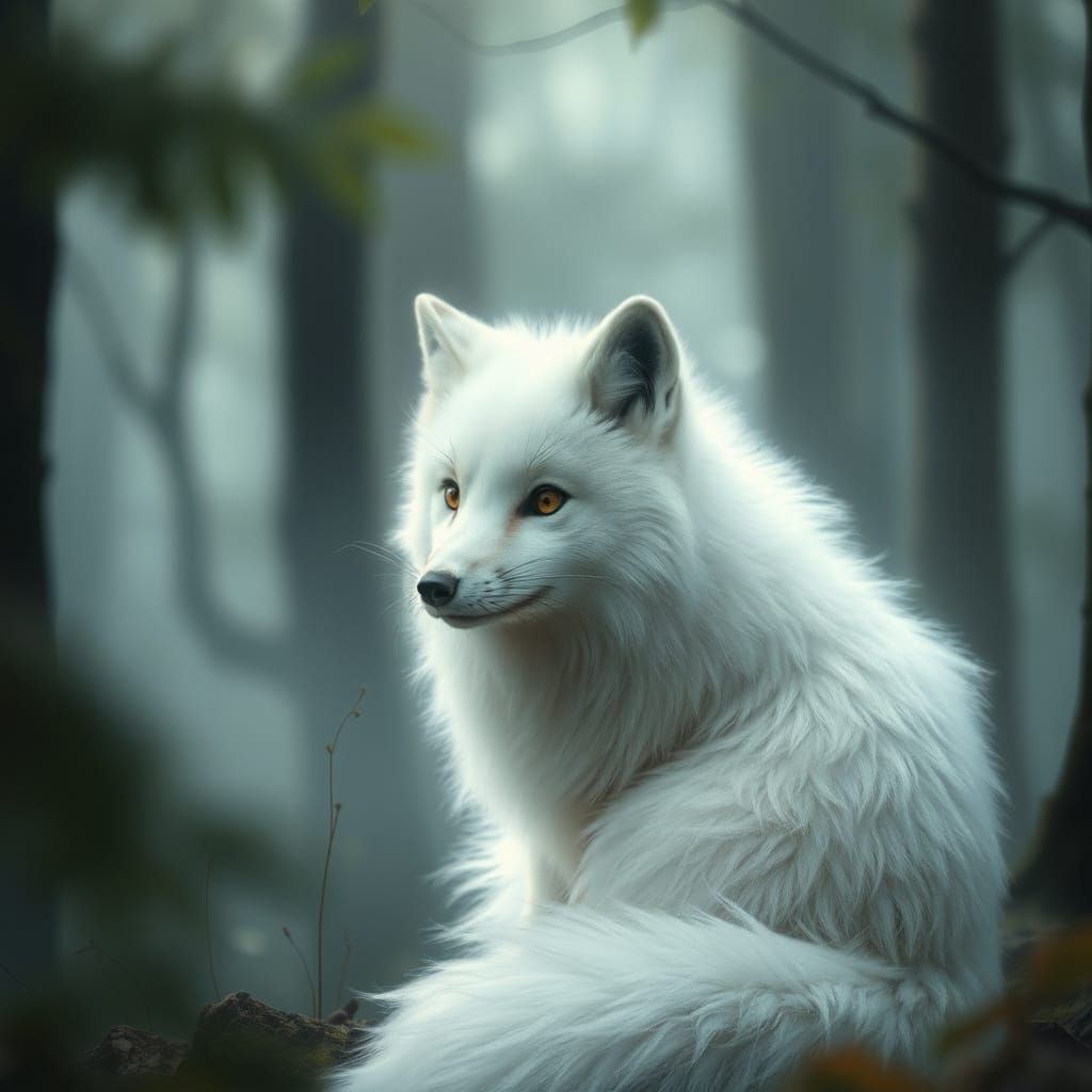 White Fox in Enchanted Forest
