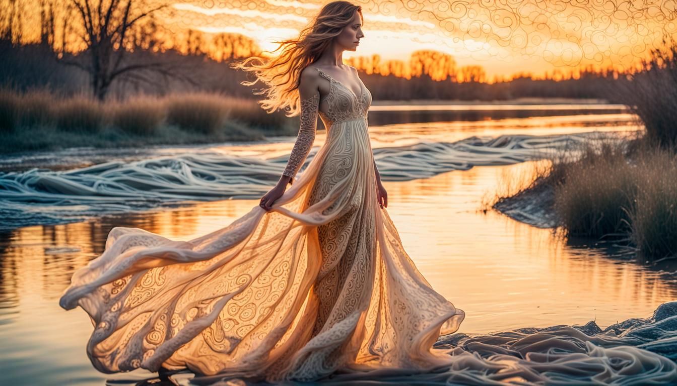 FOAM ART ZENTANGLE ART :: A Woman standing by the river side