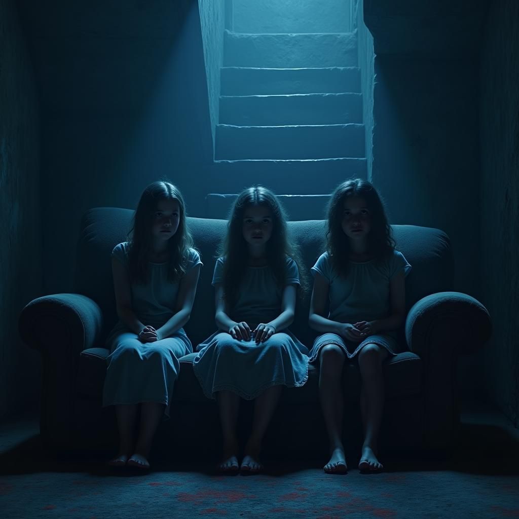 Scared Girls in Dark Castle Hall: Matte Painting