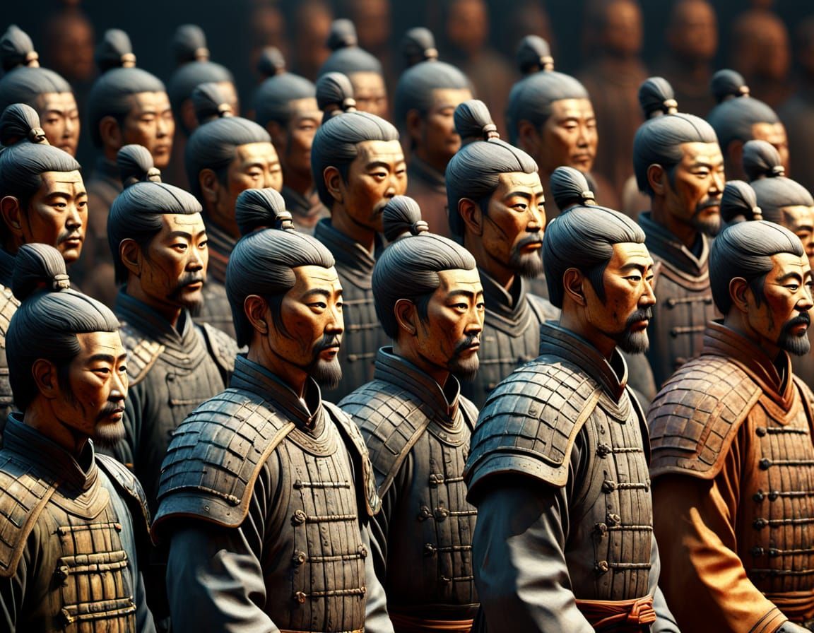 Vibrant Terracotta Warriors Unite in Hyperrealistic Masterpi...