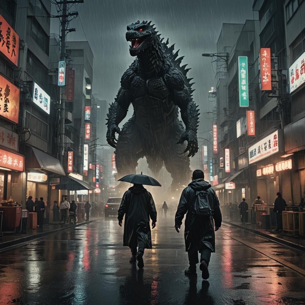 Godzilla's Rampage Through Japan in Cinematic Style