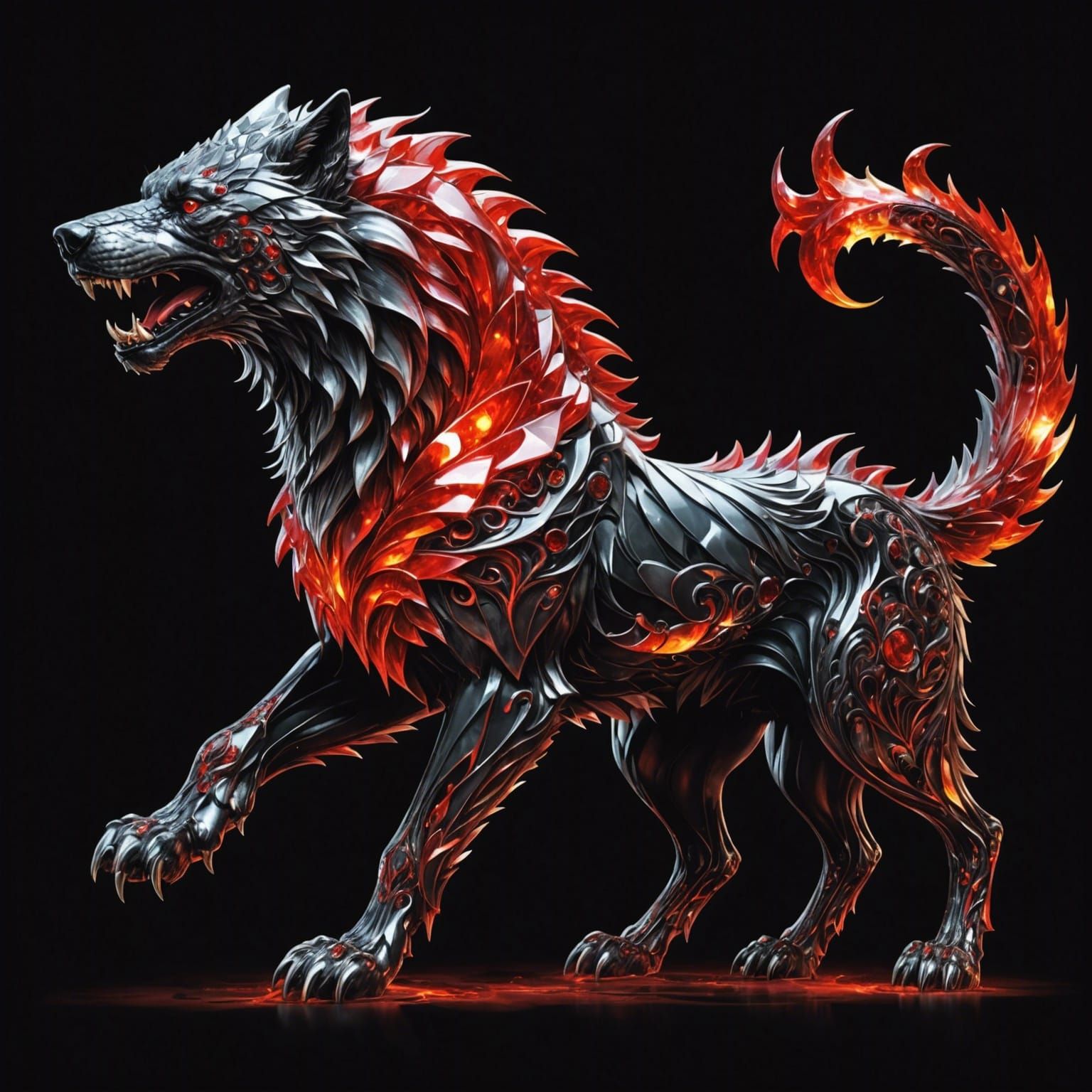 Metallic Red Wolf with Diamond Accents in 3D