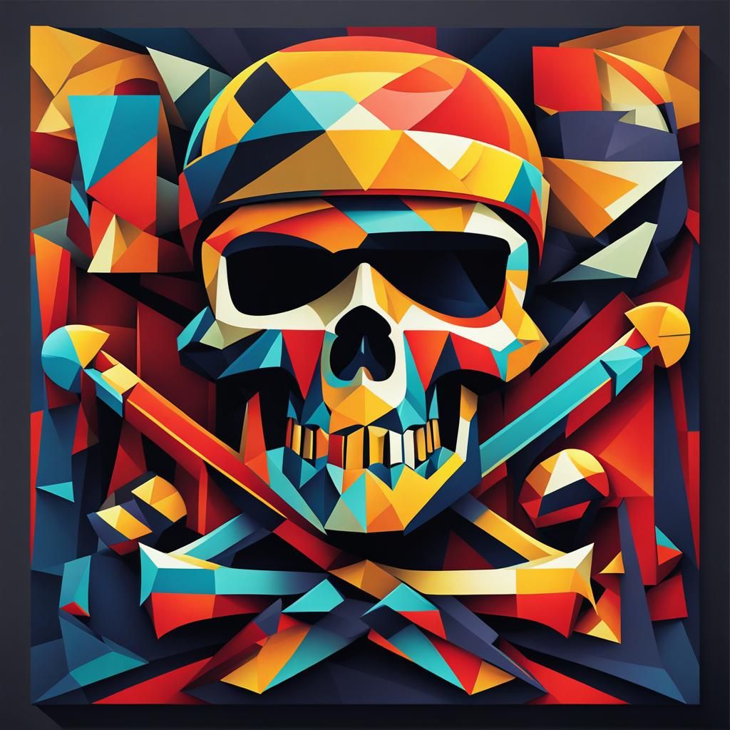 Cubist Pirate Jolly Roger in Art Deco Style
