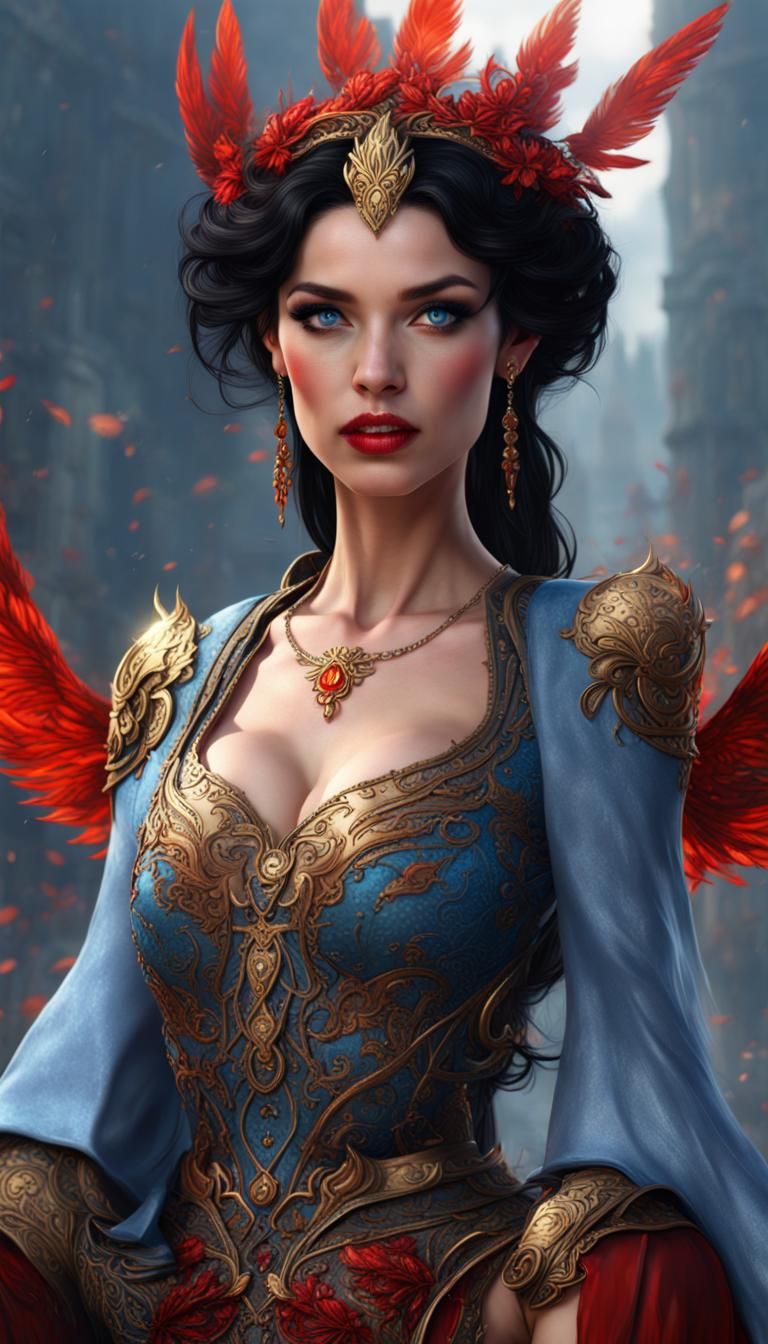 Phoenix Princess with Black Hair: Detailed Matte Painting