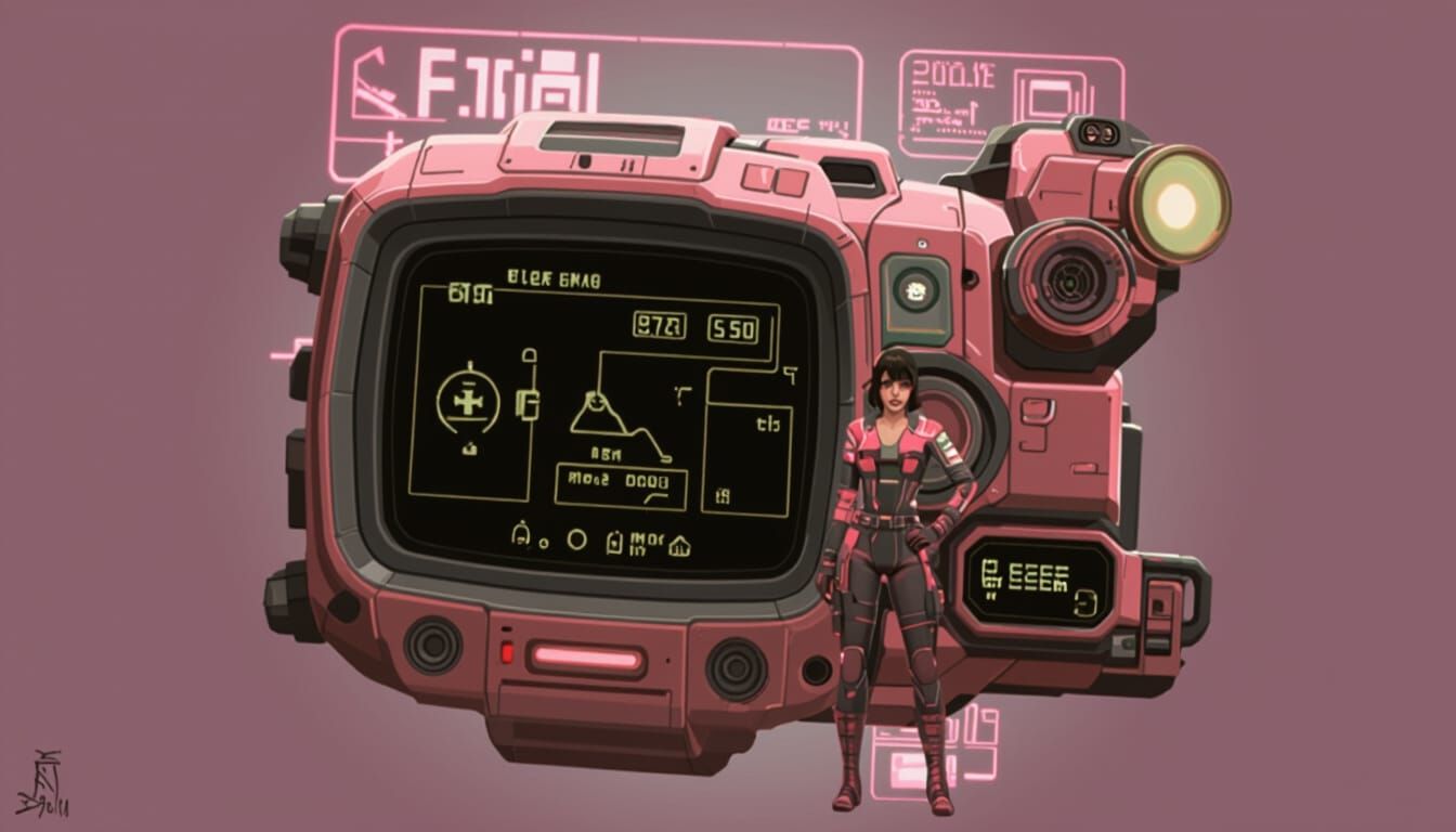 Ultra Realistic Pip-Boy Girl in Neon Fallout Scene