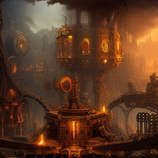 Cosmic Forge of Hephaestus: Steampunk Digital Art