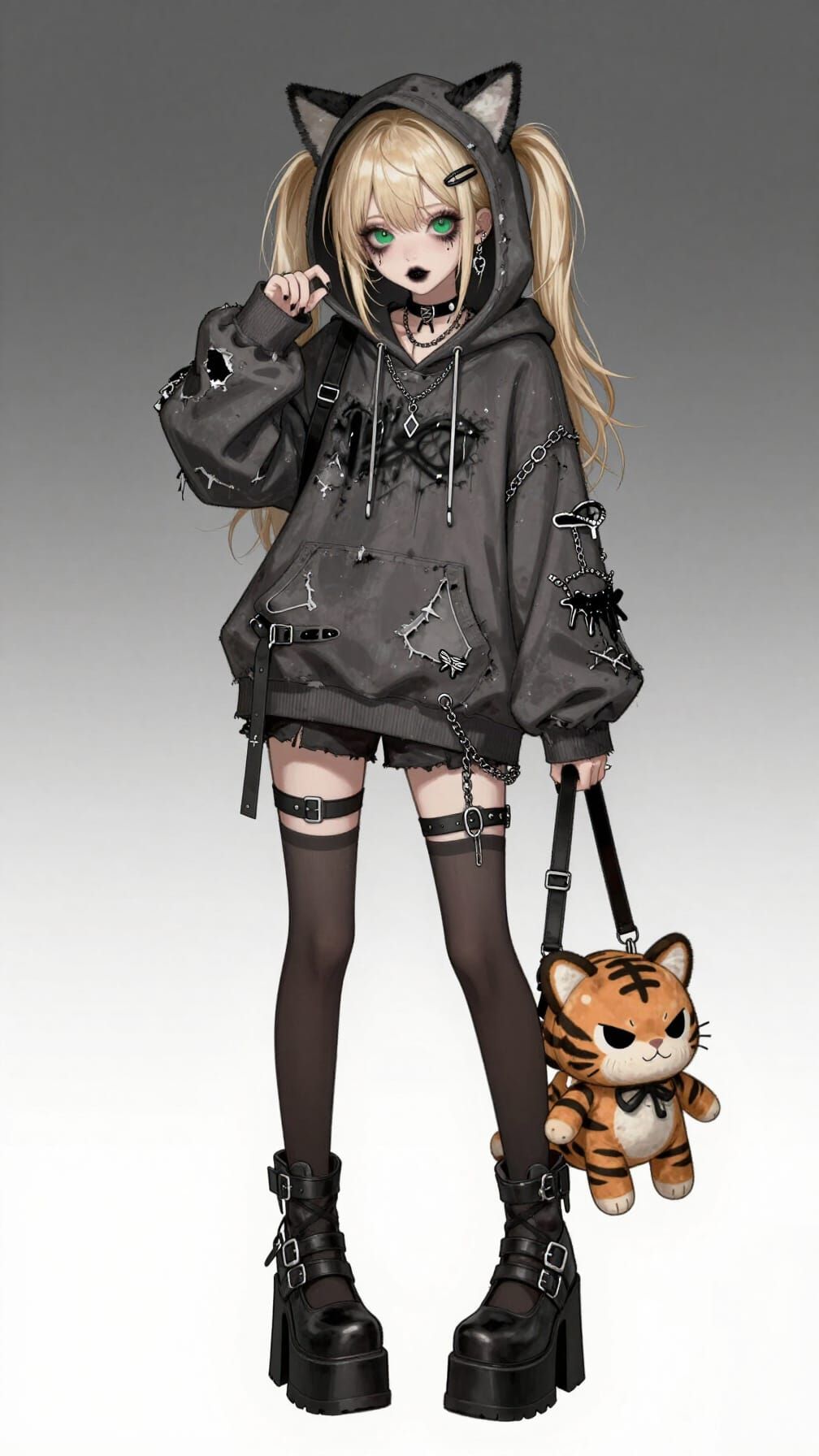 Emo Girl Fashion Sketch with Tiger Hair