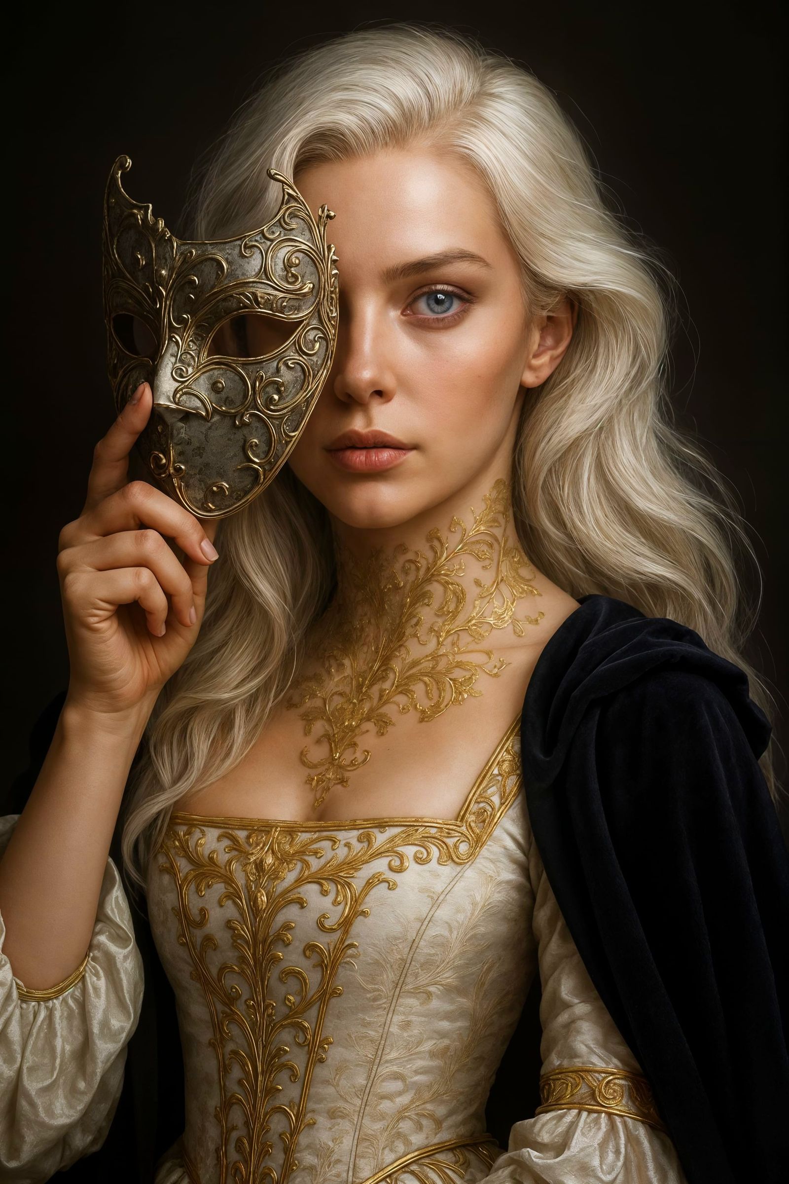 Enigmatic Woman with Mask in Photorealistic Portrait