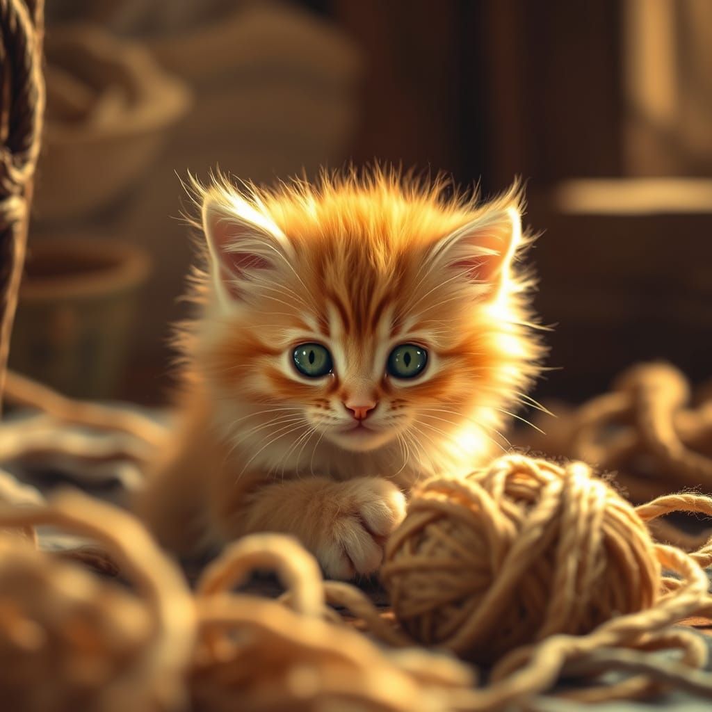 Cozy Golden Kitten Plays in Warm Light