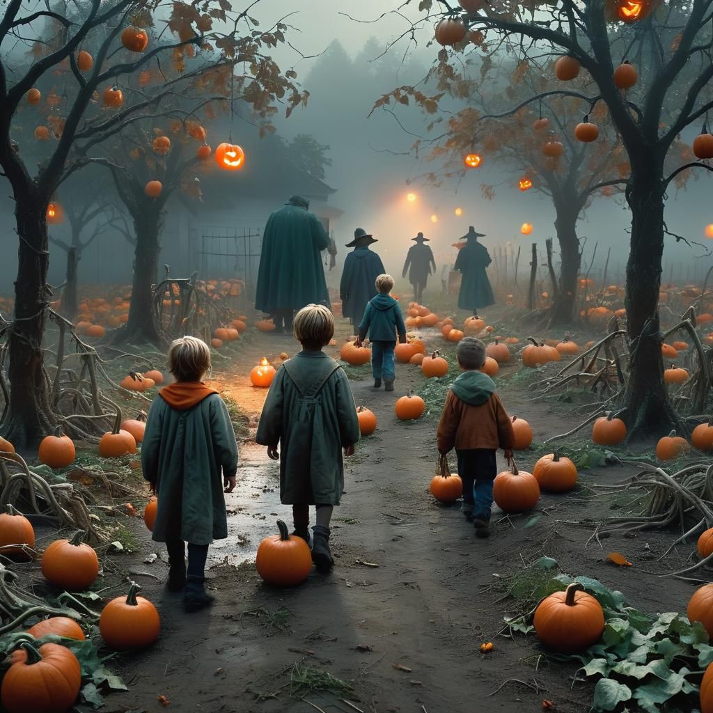 Haunted Pumpkin Patch in Hyperrealist Style