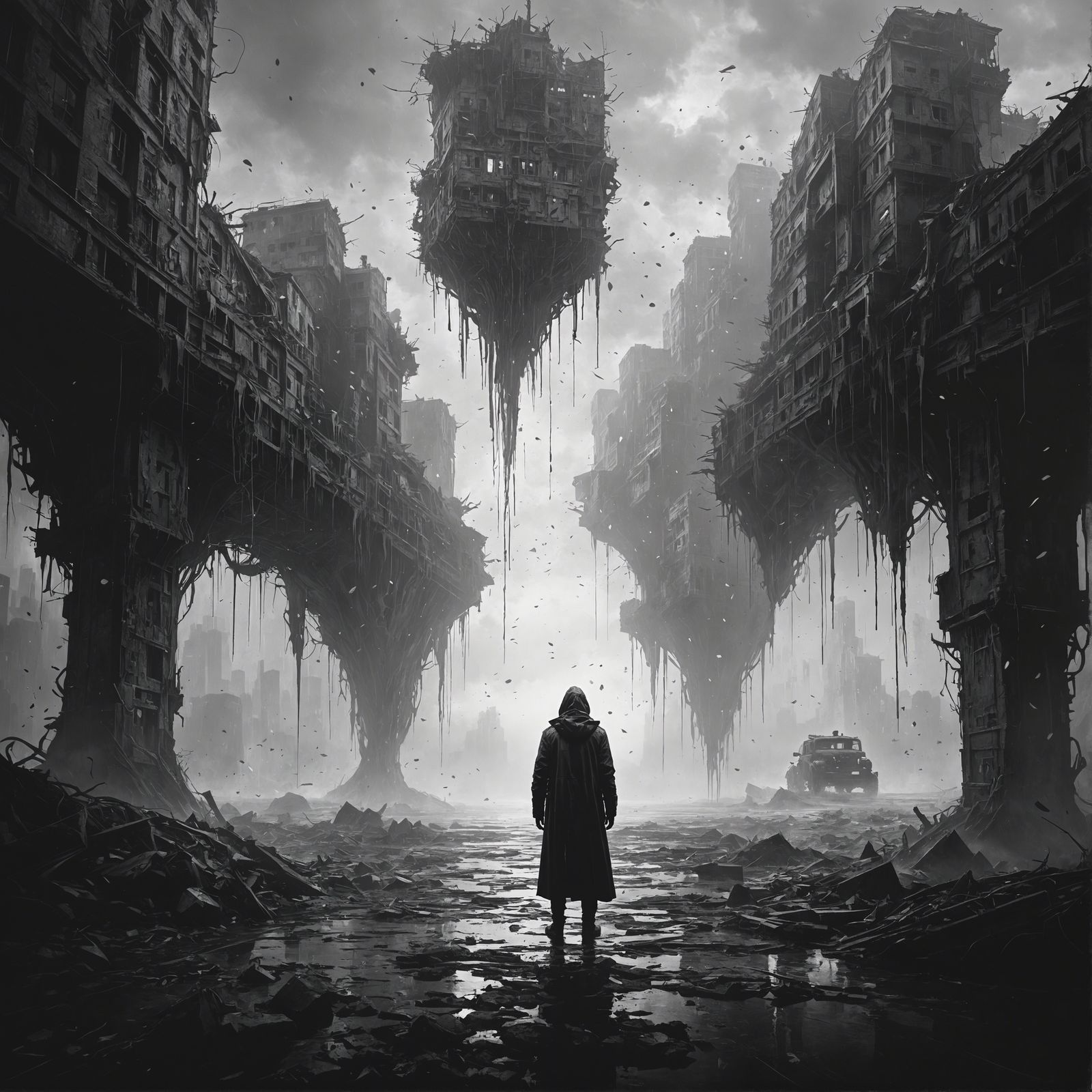 Dystopian Monochromatic Concept Art with Dynamic Lighting