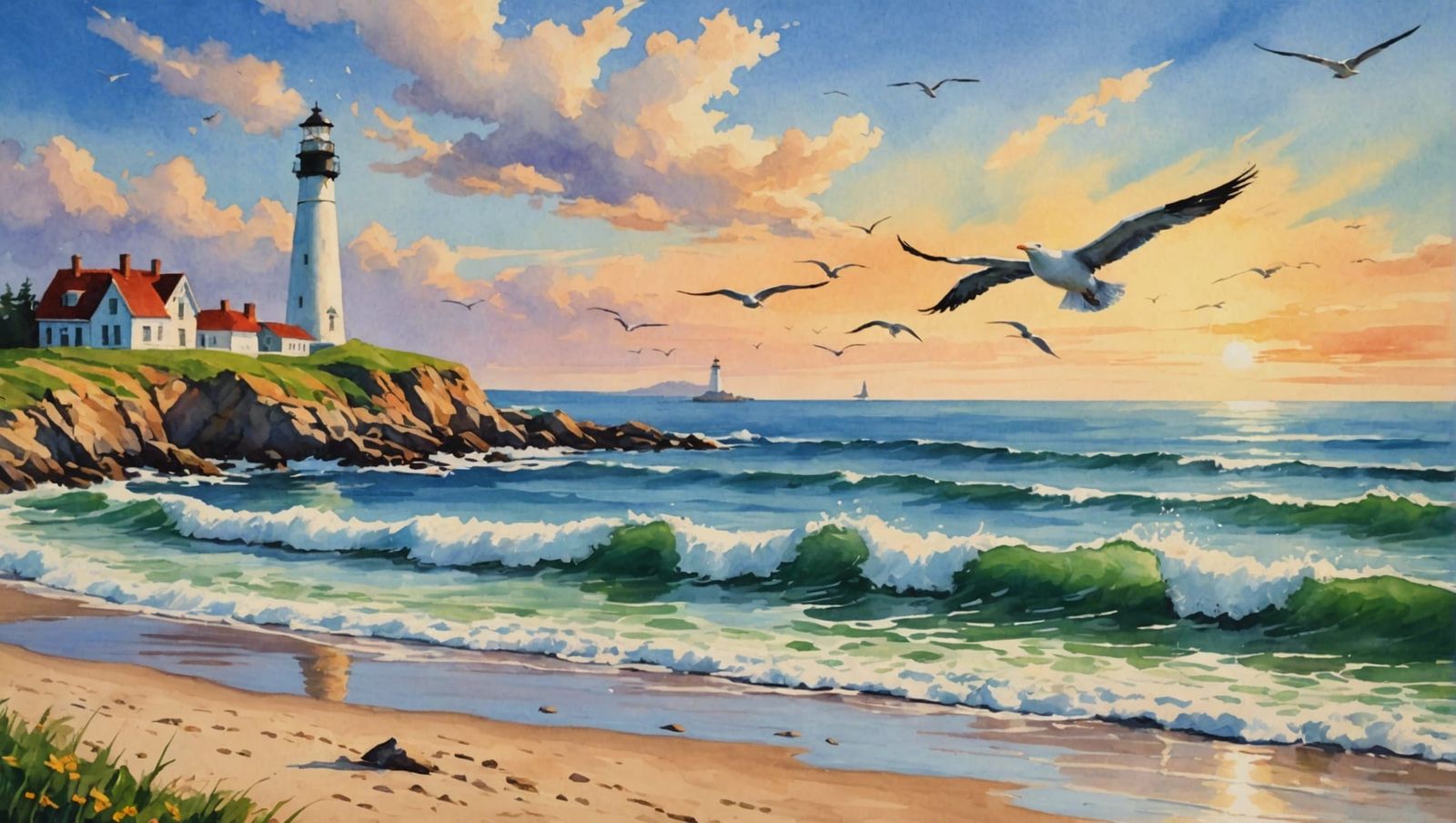 Coastal Landscape in Impressionist Gouache Style