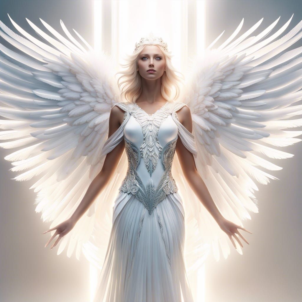 Luminescent Angel with White Feathers in Divine Light