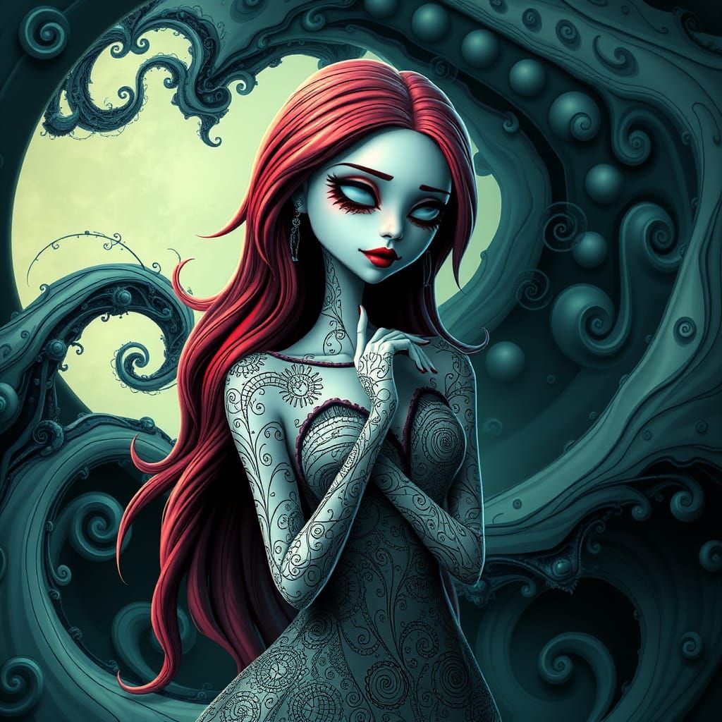 Sally in Eerie Fractal Dreamscape, Digital Art