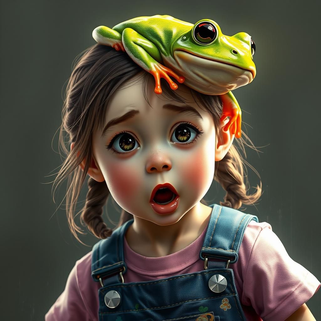 Chibi Frog Leap: Detailed Digital Art Portrait