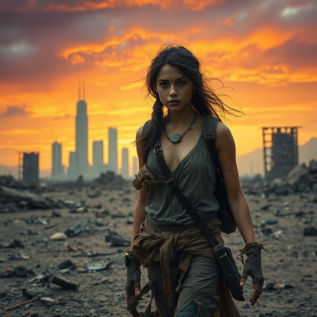 Girl Survives Post-Apocalyptic Ruins in a Gritty Digital Art...