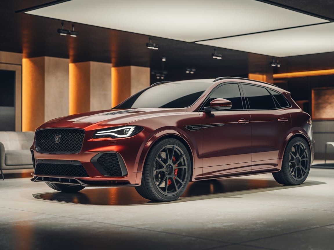 Sleek Dark Red Luxury SUV in Showroom
