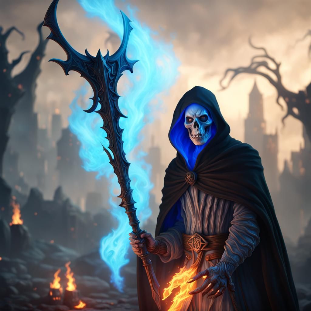 Grim Reaper with Glowing Blue Flames