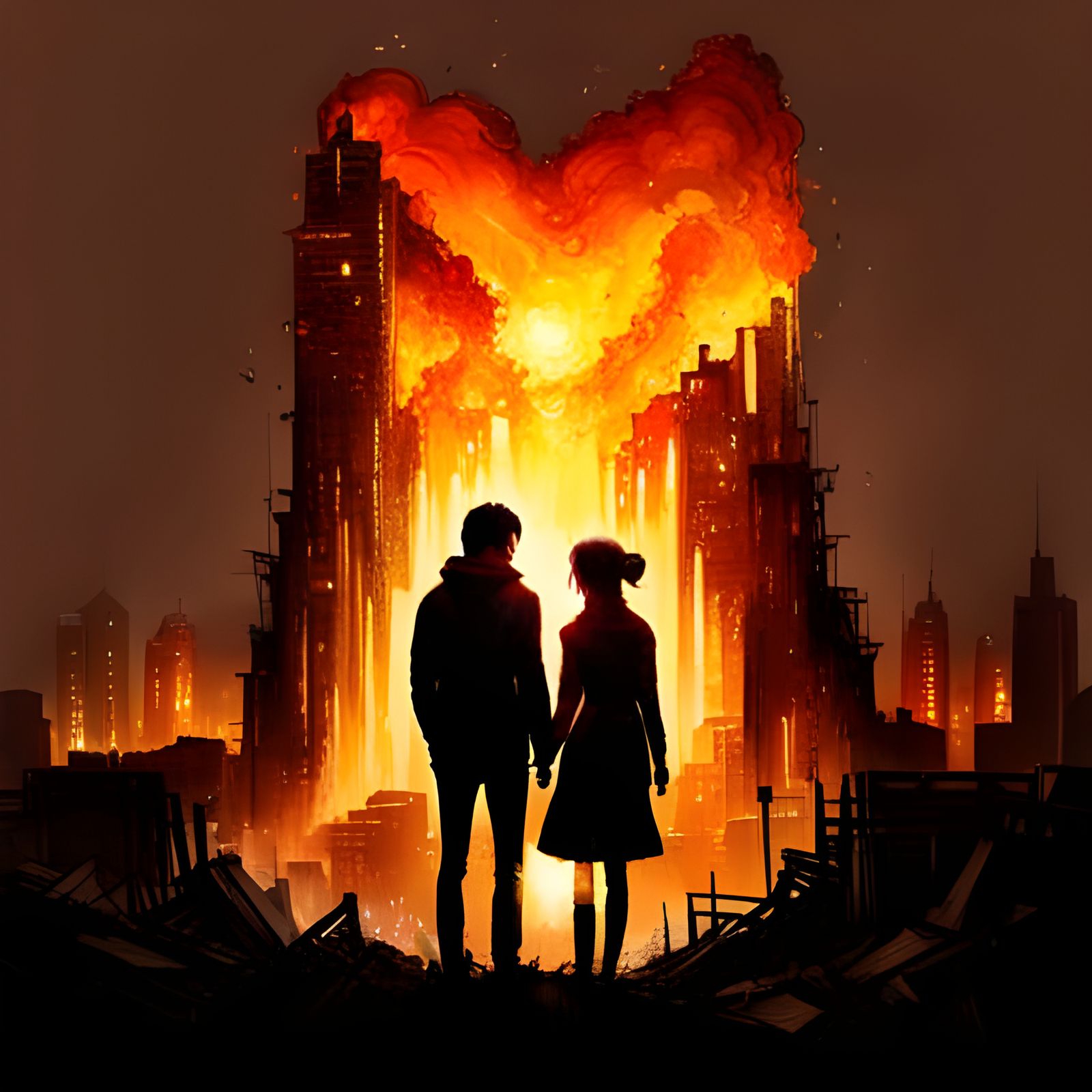 Burning City: Couple in Silhouette, Textured Speedpaint