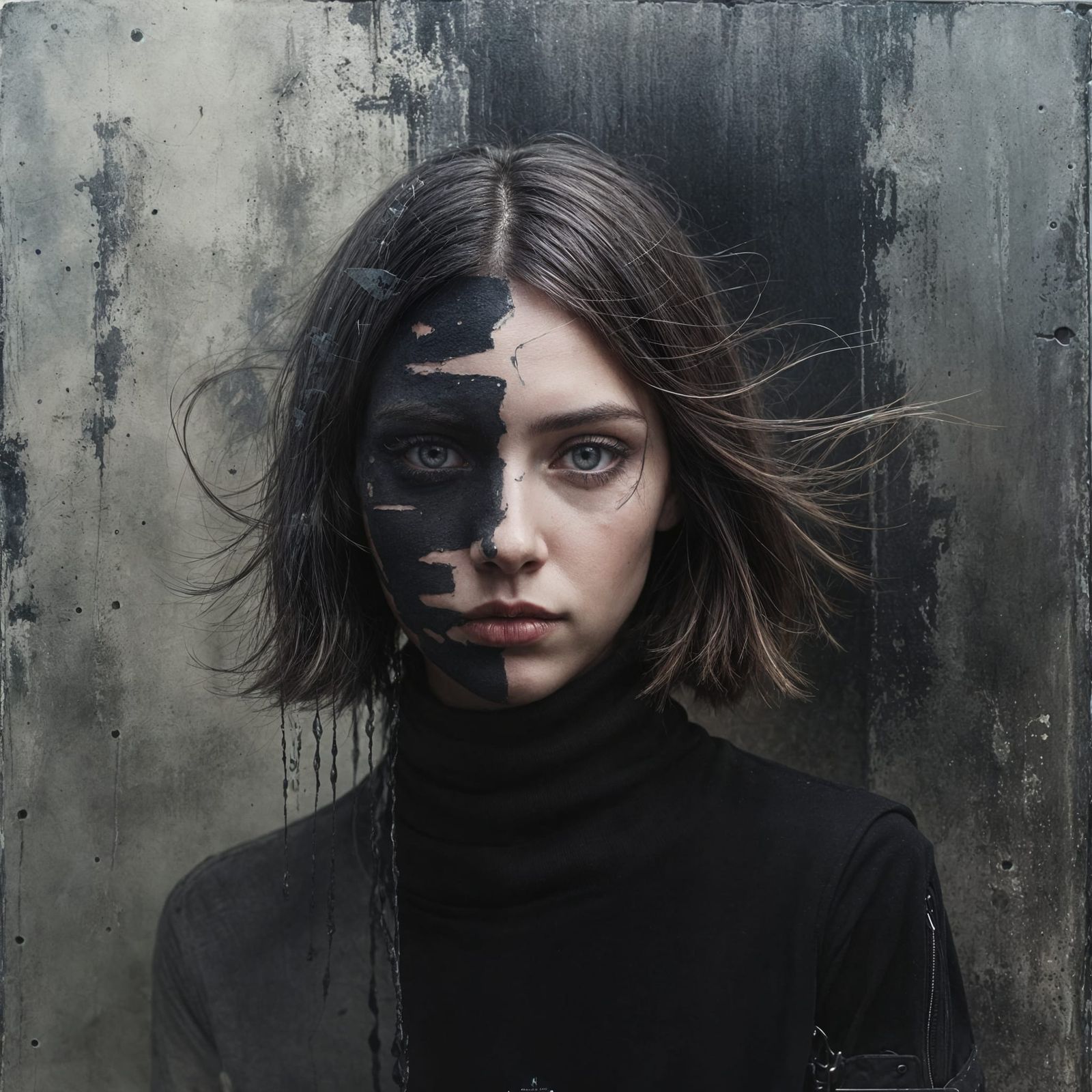 Patched Face Transition in Dark Oil Paint Style