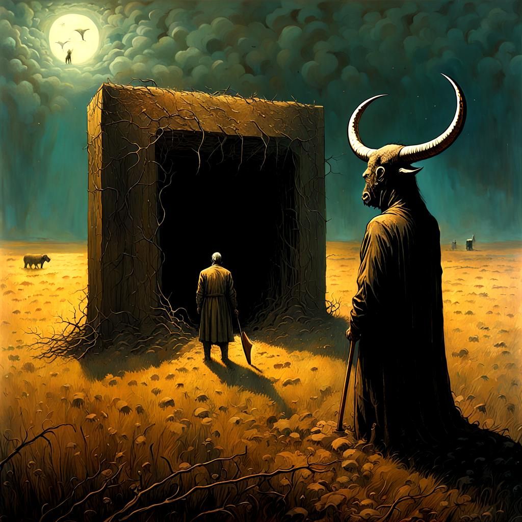 Minotaur Guardian of Portal, Horror Art Style