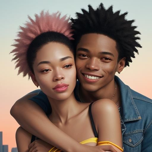 Heartfelt Embrace in the City: A Digital Illustration