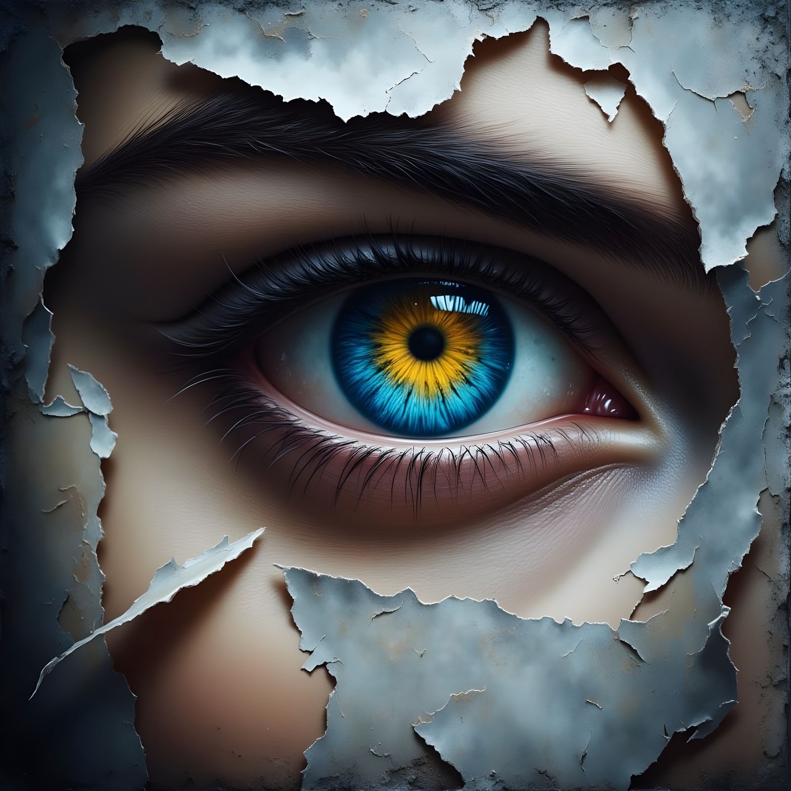 Close-Up Blue Eye Portrait with Yellow Center