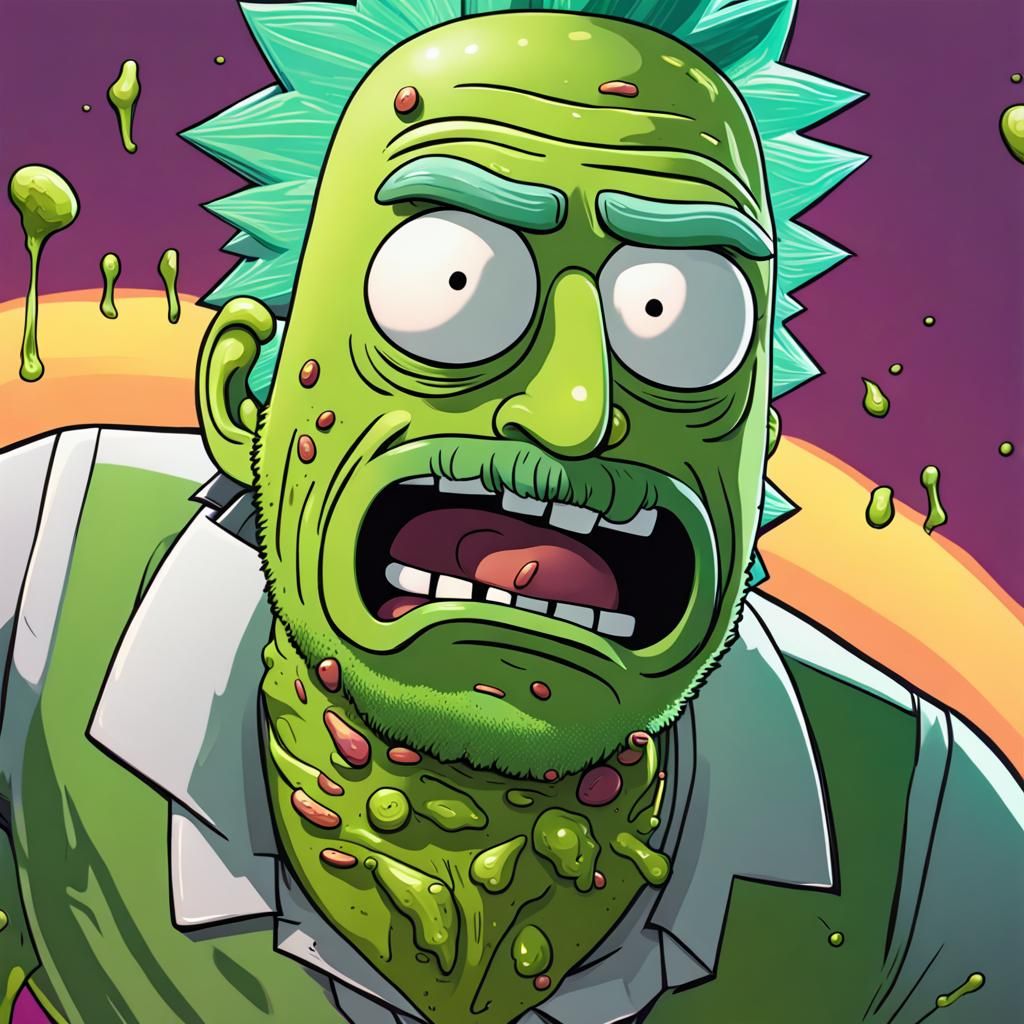 Hyperrealistic Pickle Rick Splash Art