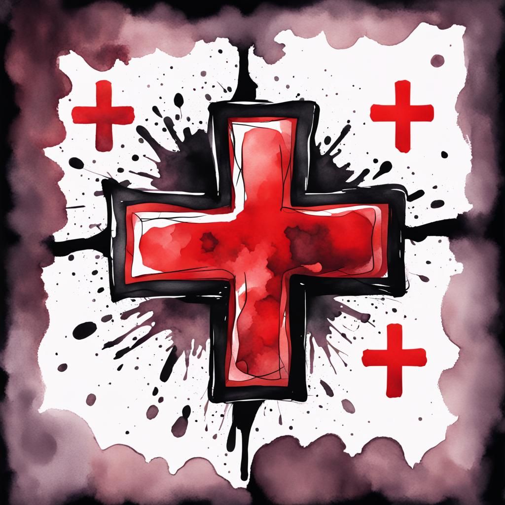 Red Cross Logo in Epic Watercolor Illustration