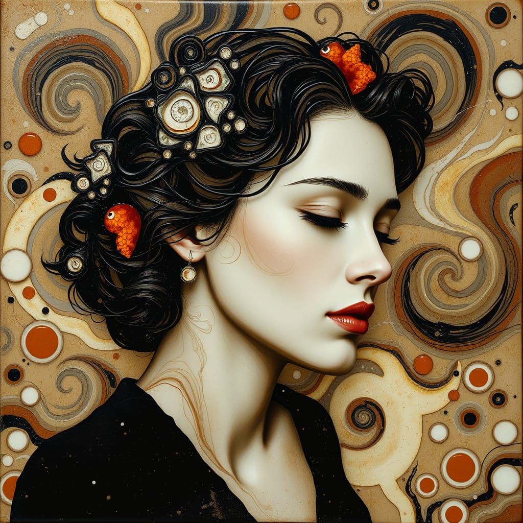 Contemplative Woman in Abstract Encaustic Art