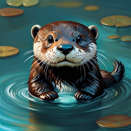 Adorable Plush Otter in Turquoise River