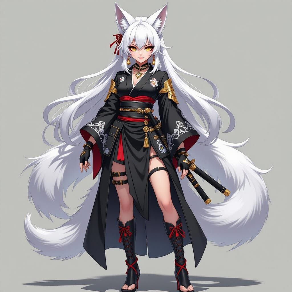 Anime Admiral with Kitsune Features in Cyberpunk Fantasy Sty...