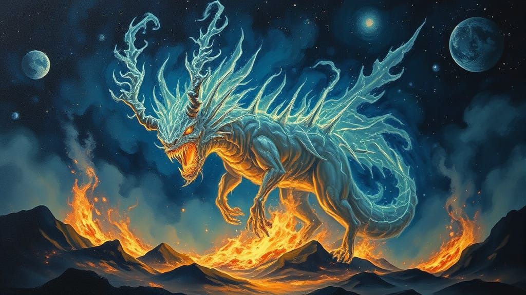 Surreal Bioluminescent Being in Dreamlike Celestial Landscap...