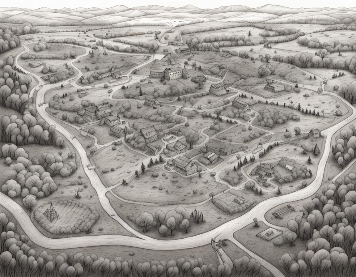 Cartoon Map of Slavkov Battlefield in Charcoal Style
