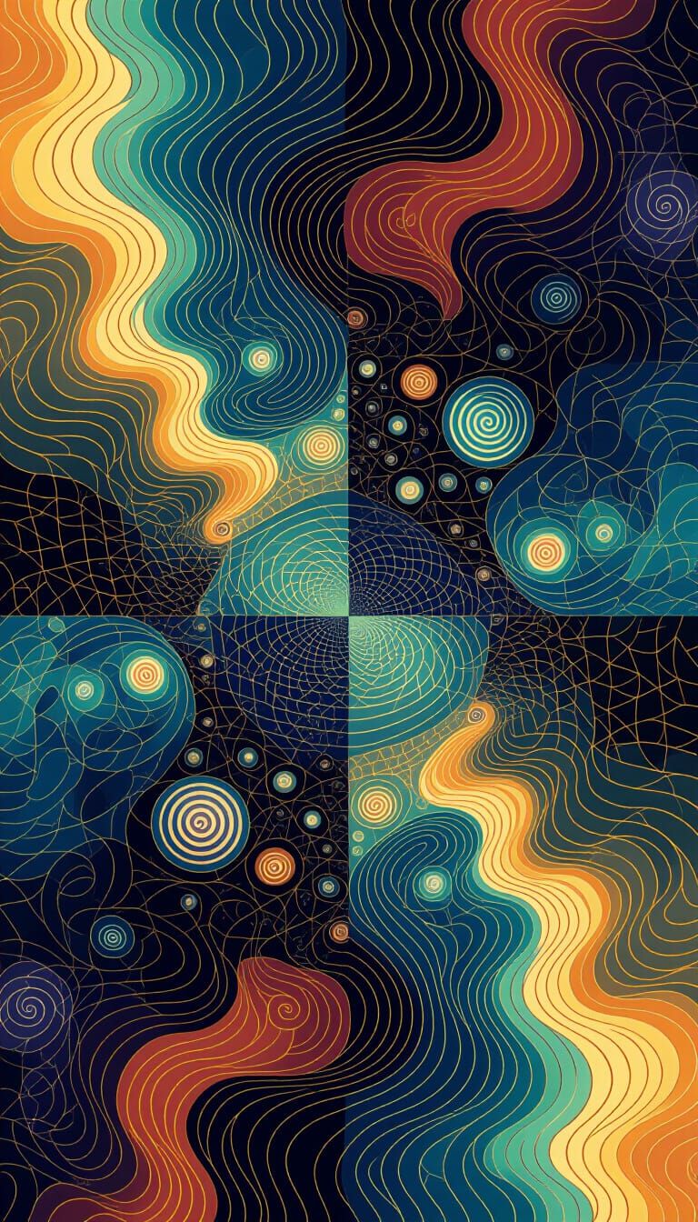 Abstract Mosaic Spheres with Phosphorescent Light in Fractal...