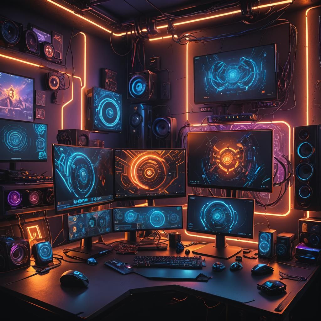 Futuristic Gaming Setup with RGB Lighting
