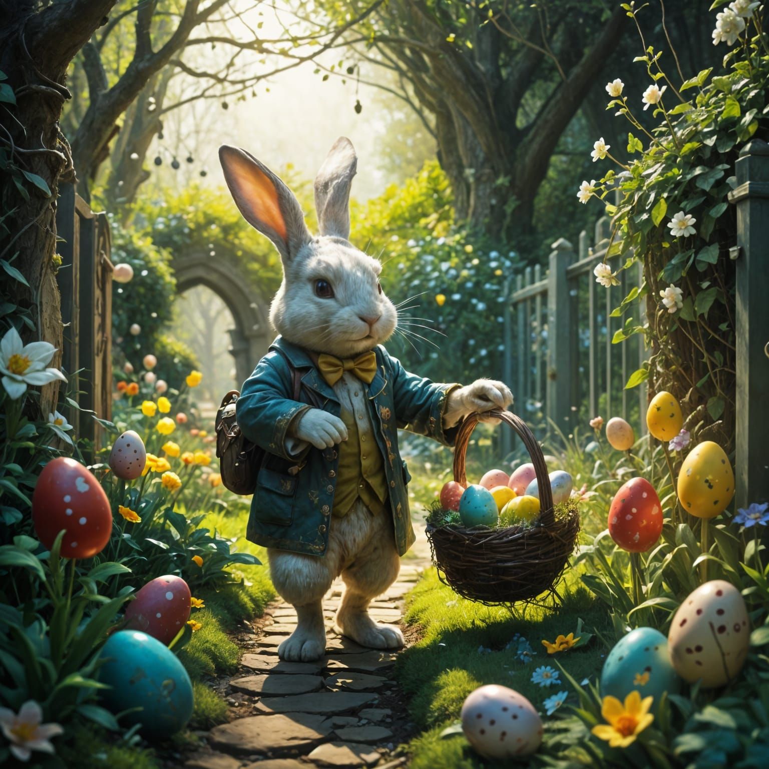 Easter Bunny Masterpiece in Whimsical Fantasy Garden