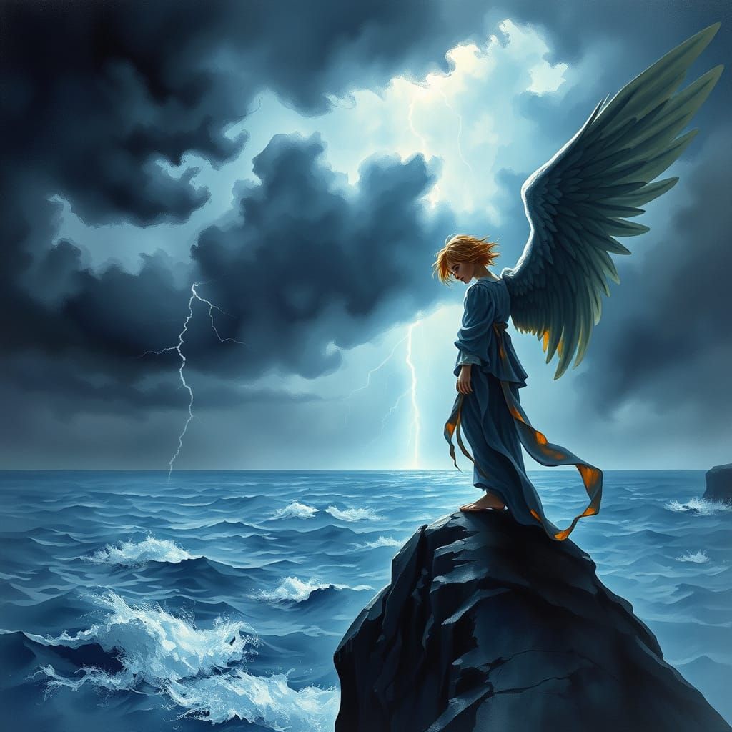 Angel of Despair on Windswept Cliff