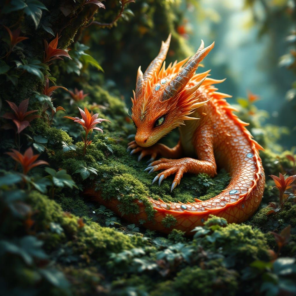 Earth Elemental Dragon Amidst Moss: Fantasy Art