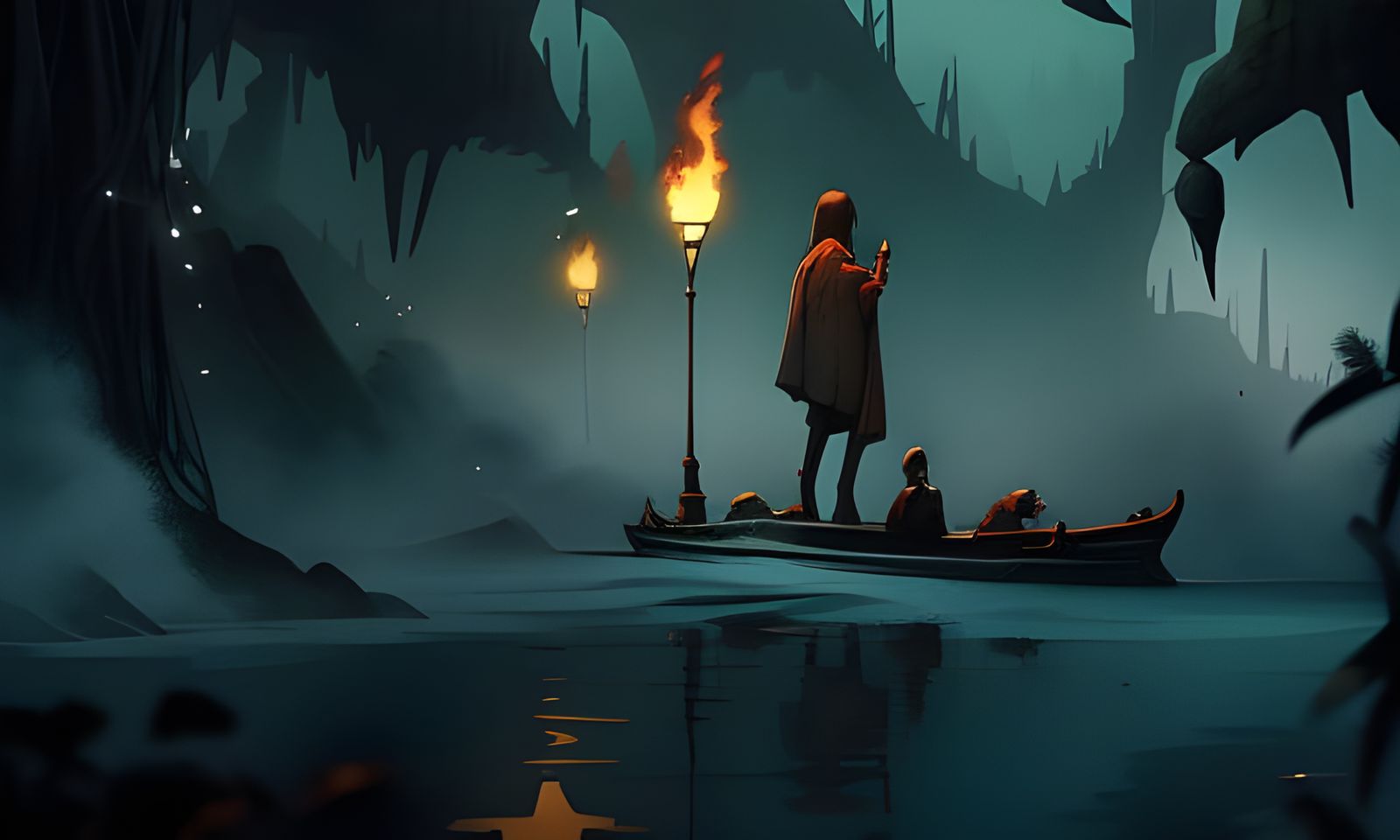 River Styx Crossing: Pen, Ink, and Watercolor