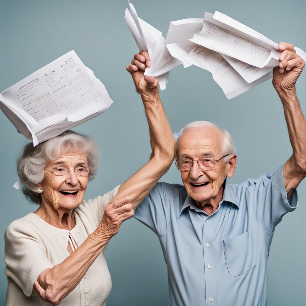 Elderly Couple Joyfully Celebrate with Documents